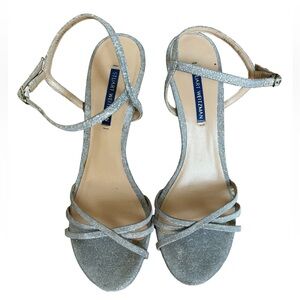 Stuart Weitzman Starla glitter sliver strappy heeled sandals Sz.40